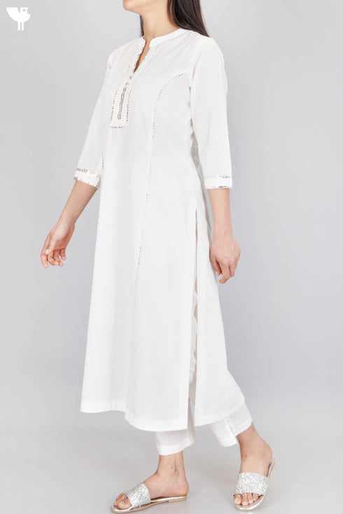 Cambric Cotton Kurta With Gota Patti Embroidery